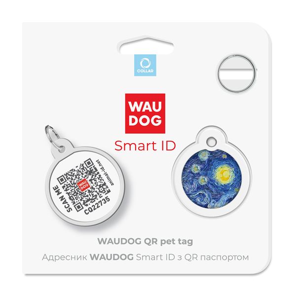 Адресник для собак и котов металлический WAUDOG Smart ID c QR паспортом, "Водяные лилии" 0625-0201 фото