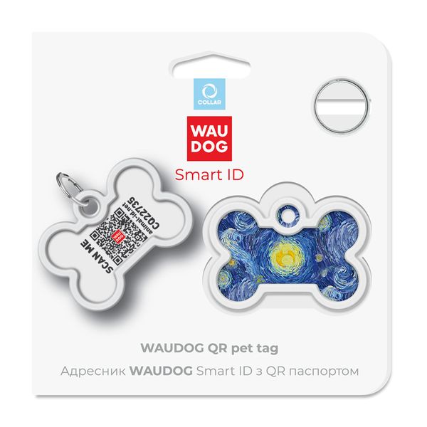 Адресник для собак і котів металевий WAUDOG Smart ID c QR паспортом, "Водяні лілії" 0640-0201 фото