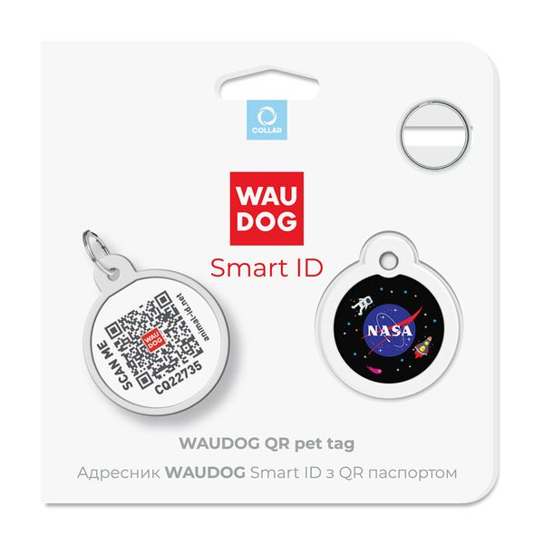 Адресник для собак и котов металлический WAUDOG Smart ID c QR паспортом, "NASA" 0625-0147 фото