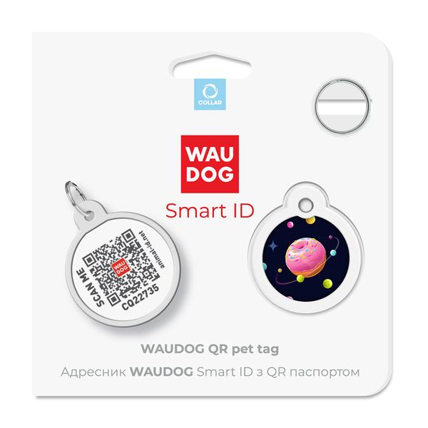 Адресник для собак и котов металлический WAUDOG Smart ID c QR паспортом, "Вселенная пончиков" 0625-0218 фото