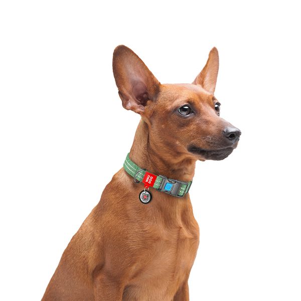Нашийник для собак з відновленої бавовни WAUDOG Re-cotton з QR паспортом, світловідбивний, пластиковий 028618 фото
