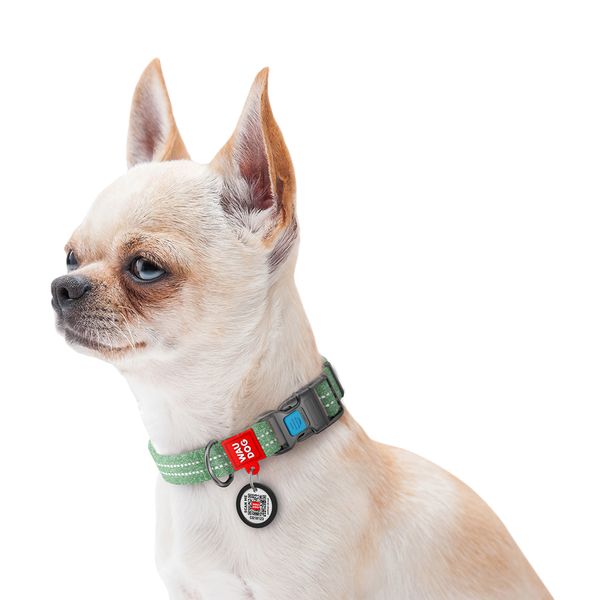 Ошейник для собак из восстановленного хлопка WAUDOG Re-cotton с QR паспортом, светоотражающий, пластиковый 028618 фото