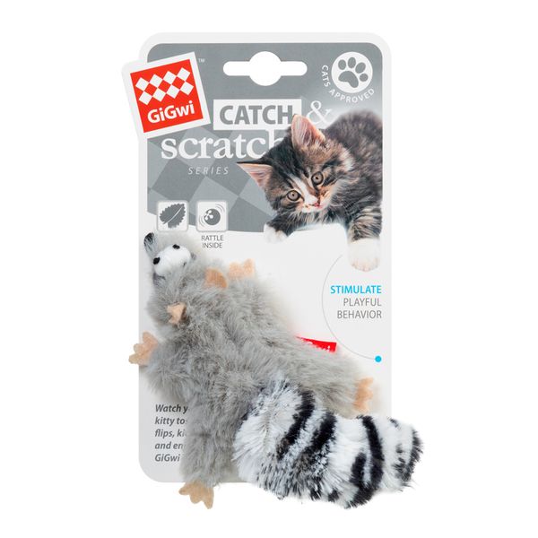 Іграшка для котів Єнот з котячою м'ятою GiGwi Catch&scratch штучне хутро, котяча м'ята, 8 см 75019 фото