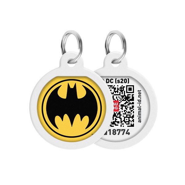 Адресник для собак и кошек металлический WAUDOG Smart ID с QR паспортом, рисунок "Бэтмен лого", круг, Д 25 мм 0625-1006ru-eng фото