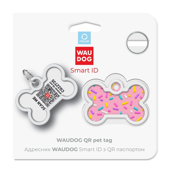 Адресник для собак и котов металлический WAUDOG Smart ID c QR паспортом, "Маршмеллоу" 0640-0214 фото