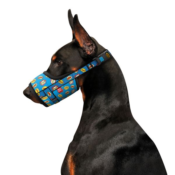 Намордник для собак WAUDOG Nylon, малюнок "ВАУ", пластиковий фастекс, размер №1, О 14-20 см 5378 фото