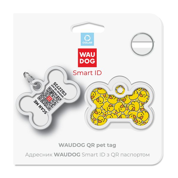 Адресник для собак и котов металлический WAUDOG Smart ID c QR паспортом, "Уточки" 0640-0204 фото