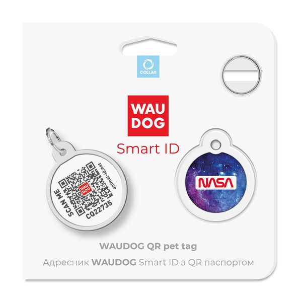 Адресник для собак і котів металевий WAUDOG Smart ID c QR паспортом, "NASA21" 0625-0148 фото
