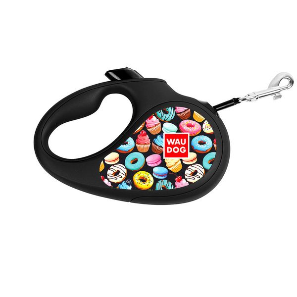 Поводок-рулетка для собак WAUDOG R-leash, "Пончики", XS, светоотражающая лента, черный 8123-0070-01 фото