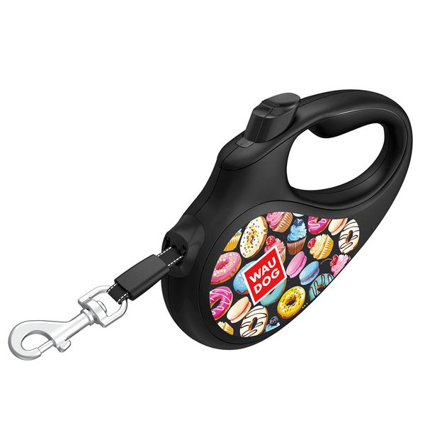 Поводок-рулетка для собак WAUDOG R-leash, "Пончики", XS, светоотражающая лента, черный 8123-0070-01 фото