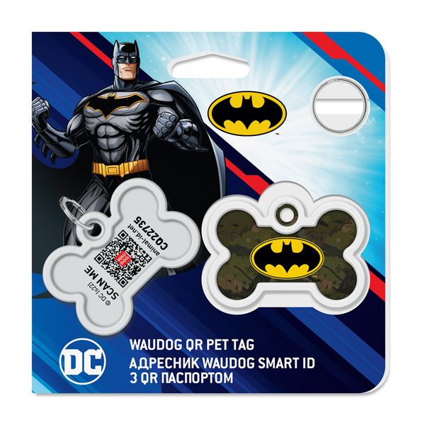 Адресник для собак и котов металлический WAUDOG Smart ID c QR паспортом, "Бэтмен зеленый" 0640-1002 фото