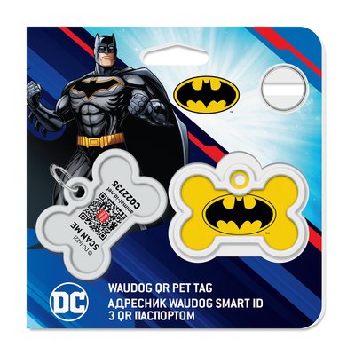 Адресник для собак и котов металлический WAUDOG Smart ID c QR паспортом, "Бэтмен лого" 0640-1006 фото