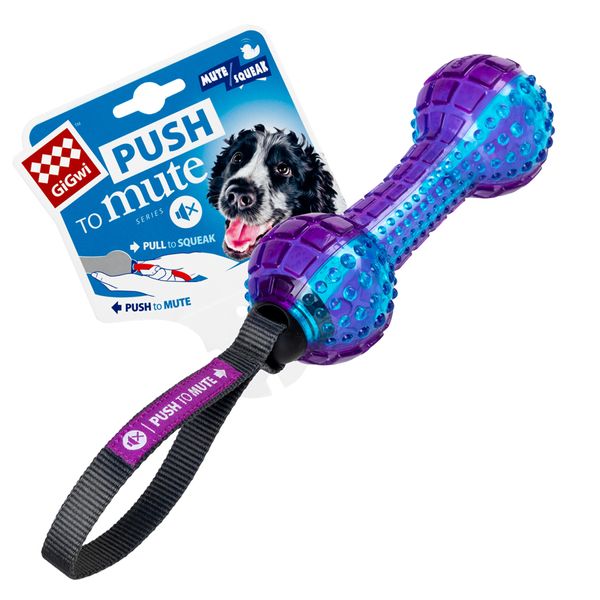 Іграшка для собак Гантеля з відключеною пищалкою GiGwi Push to mute, TPR Гума, нейлон, 18 см 75332 фото