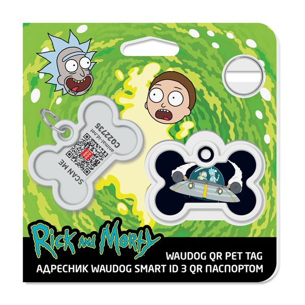 Адресник для собак и котов металлический WAUDOG Smart ID c QR паспортом, "Рик и Морти 1" 231-0280 фото