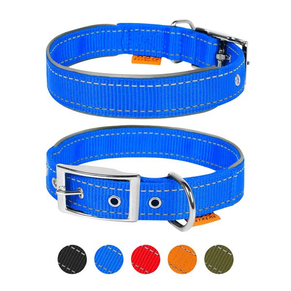 Ошейник для собак "Dog Extremе" нейлоновый двойной со светоотражающей вставкой, голубой 67022 фото