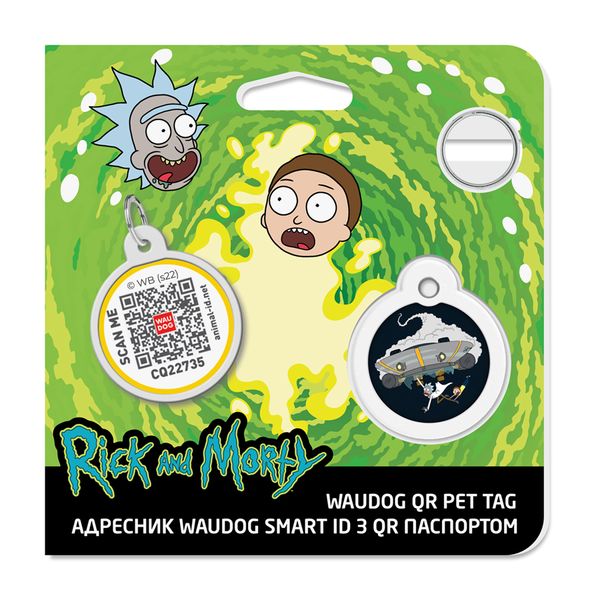 Адресник для собак и котов металлический WAUDOG Smart ID c QR паспортом, "Рик и Морти 1" 225-0280 фото