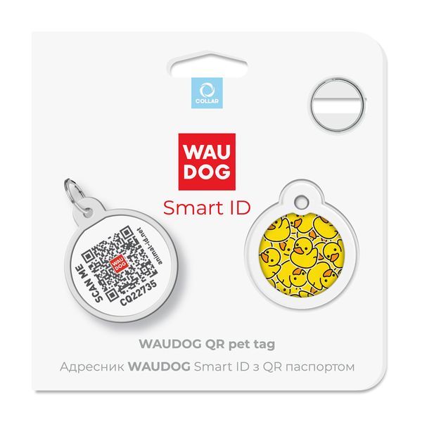 Адресник для собак і котів металевий WAUDOG Smart ID c QR паспортом, "Качечки" 0625-0204 фото