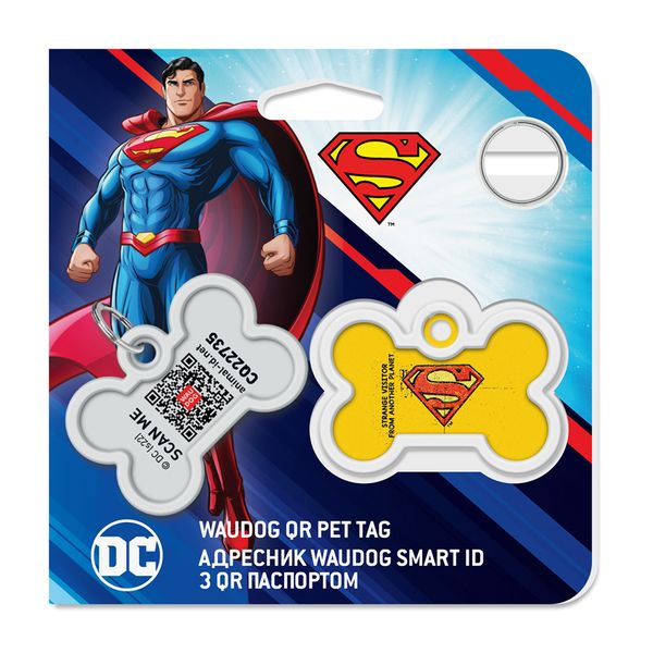 Адресник для собак и котов металлический WAUDOG Smart ID c QR паспортом, "Супермен винтаж" 0640-1011 фото
