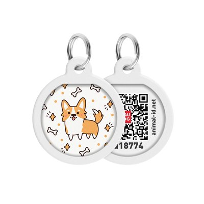Адресник для собак и котов металлический WAUDOG Smart ID c QR паспортом, "Корги" 0625-0212 фото