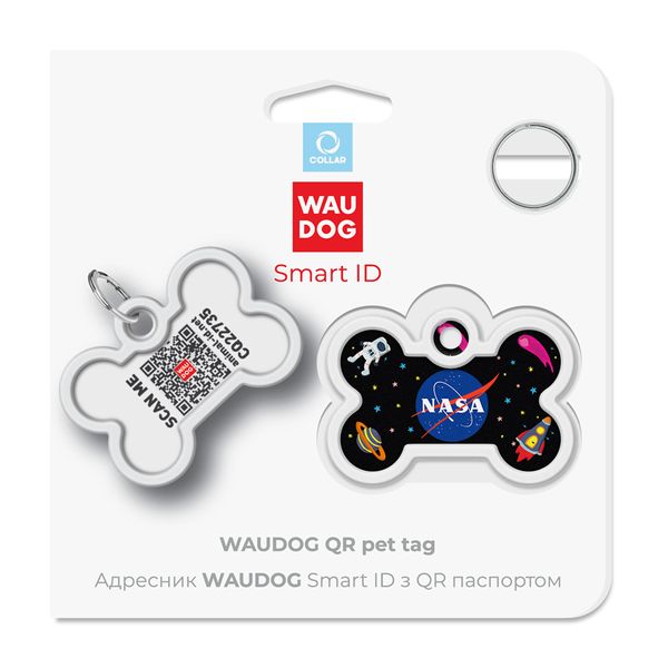 Адресник для собак і котів металевий WAUDOG Smart ID c QR паспортом, "NASA" 0640-0147 фото