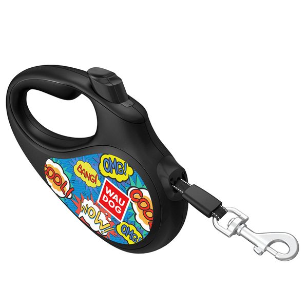 Повідець-рулетка для собак WAUDOG R-leash, "ВАУ", XS, світловідбиваюча стрічка, чорний 8123-0087-01 фото