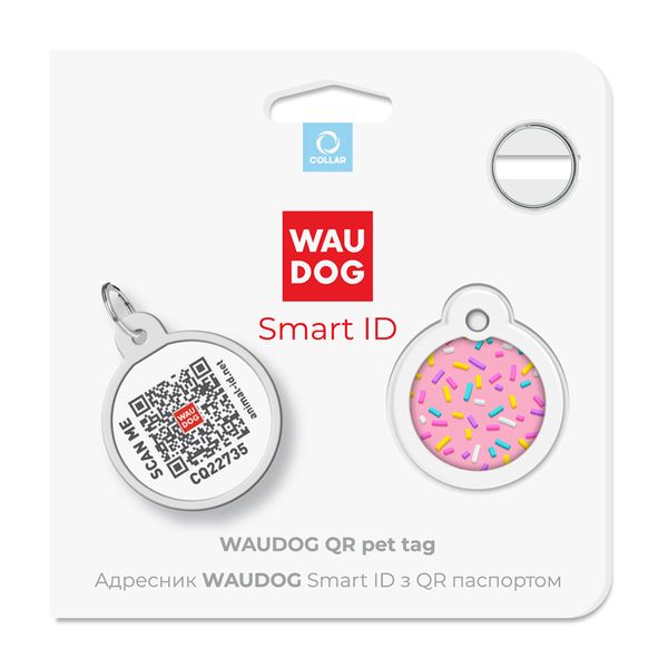 Адресник для собак и котов металлический WAUDOG Smart ID c QR паспортом, "Маршмеллоу" 0625-0214 фото