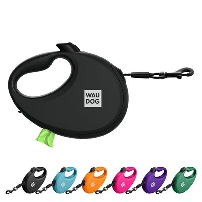 Поводок-рулетка для собак WAUDOG R-leash с контейнером для пакетов, светоотражающая лента, S, до 12 кг, 3 м, черный 26271 фото