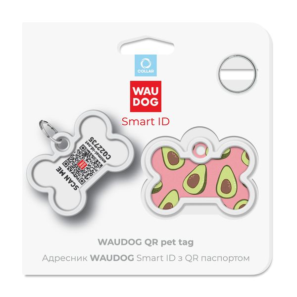 Адресник для собак и котов металлический WAUDOG Smart ID c QR паспортом, "Авокадо 2" 0640-0211 фото