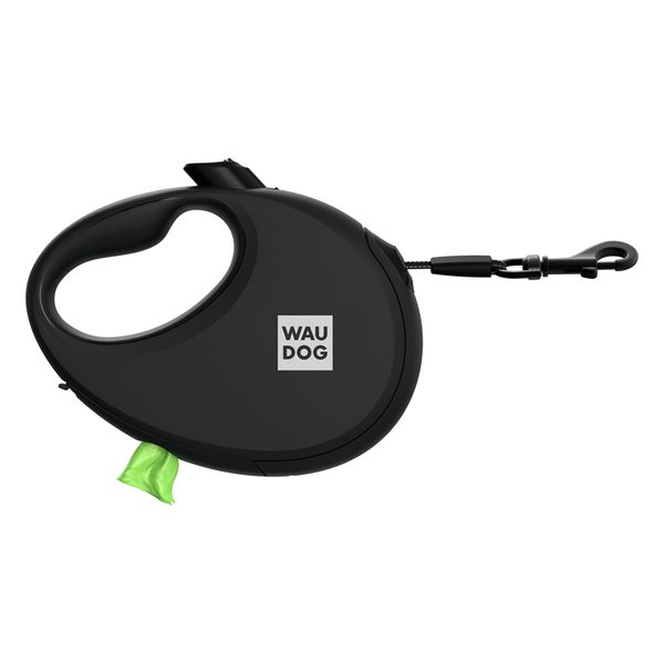 Поводок-рулетка для собак WAUDOG R-leash с контейнером для пакетов, светоотражающая лента, S, до 12 кг, 3 м, черный 26271 фото