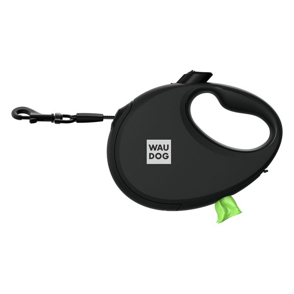 Повідець-рулетка для собак WAUDOG R-leash з контейнером для пакетів, світловідбивна стрічка, S, до 12 кг, 3 м, чорний 26271 фото