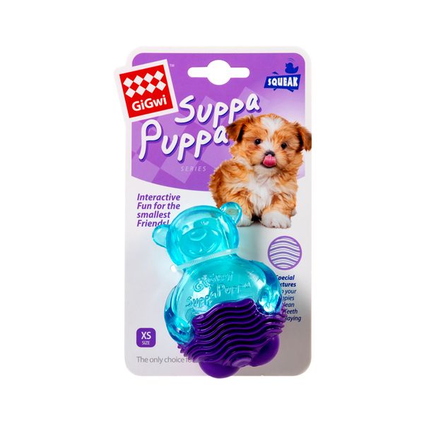 Іграшка для собак Ведмедик з пищалкою, синій GiGwi Suppa Puppa, гума, 9 см 75035 фото